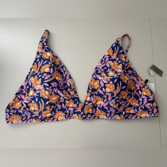 J.Crew Plunge Bikini Top Painted Block Print Plus Size 3X Blue and Navy Floral - Picture 2 of 9